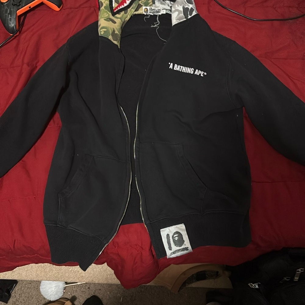 A Bathing Ape Black Hoodie with Camo Hood